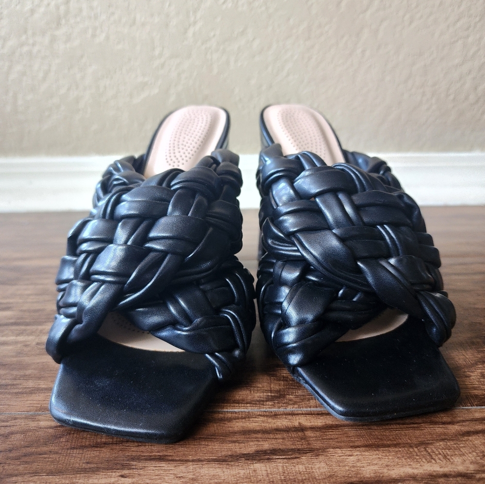 Braided Black Slide Mules for Women - Sleek Woven Upper